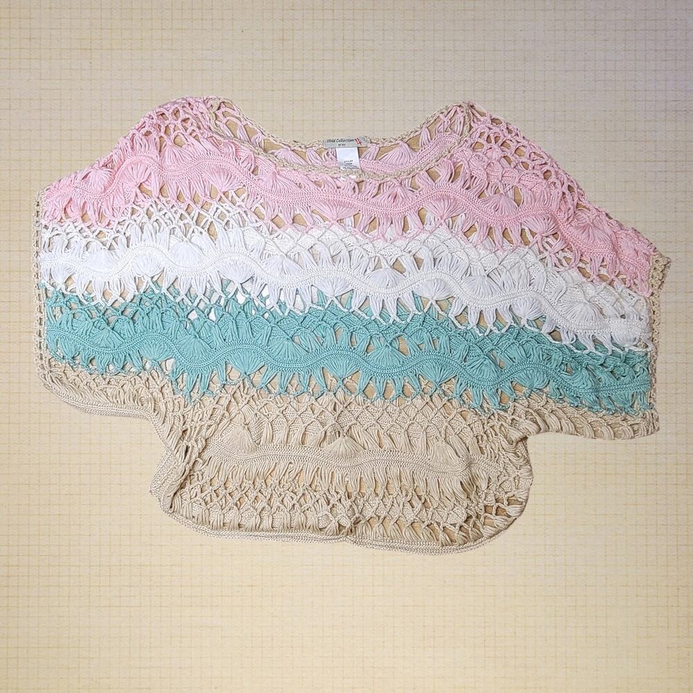 Vivid Collection of NY Women's L Multicolor Crochet Knit Boho Beach Cover-Up Top